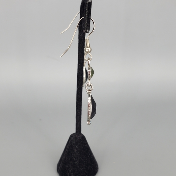 Monet Navy and Green Silvertone Dangle Drop Earrings - Picture 4 of 5